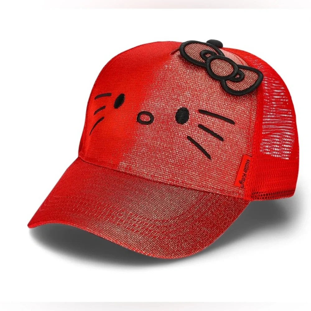 Hello Kitty Red Metallic Trucker Hat‎ NWT Adjustable Glitter Baseball Cap